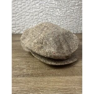 Vintage Totes Cabbie Newsboy Gatsby Woven Cap Large Brown Tweed Satin Lining